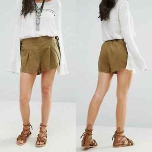 Free People Silver Springs Lace Up Linen Blend Shorts - Size Large